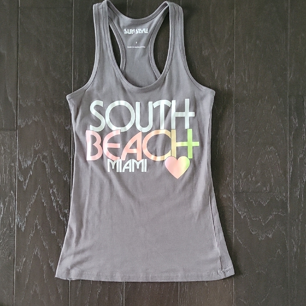 Surf Style Gray Sleeveless Fitted Tank Top